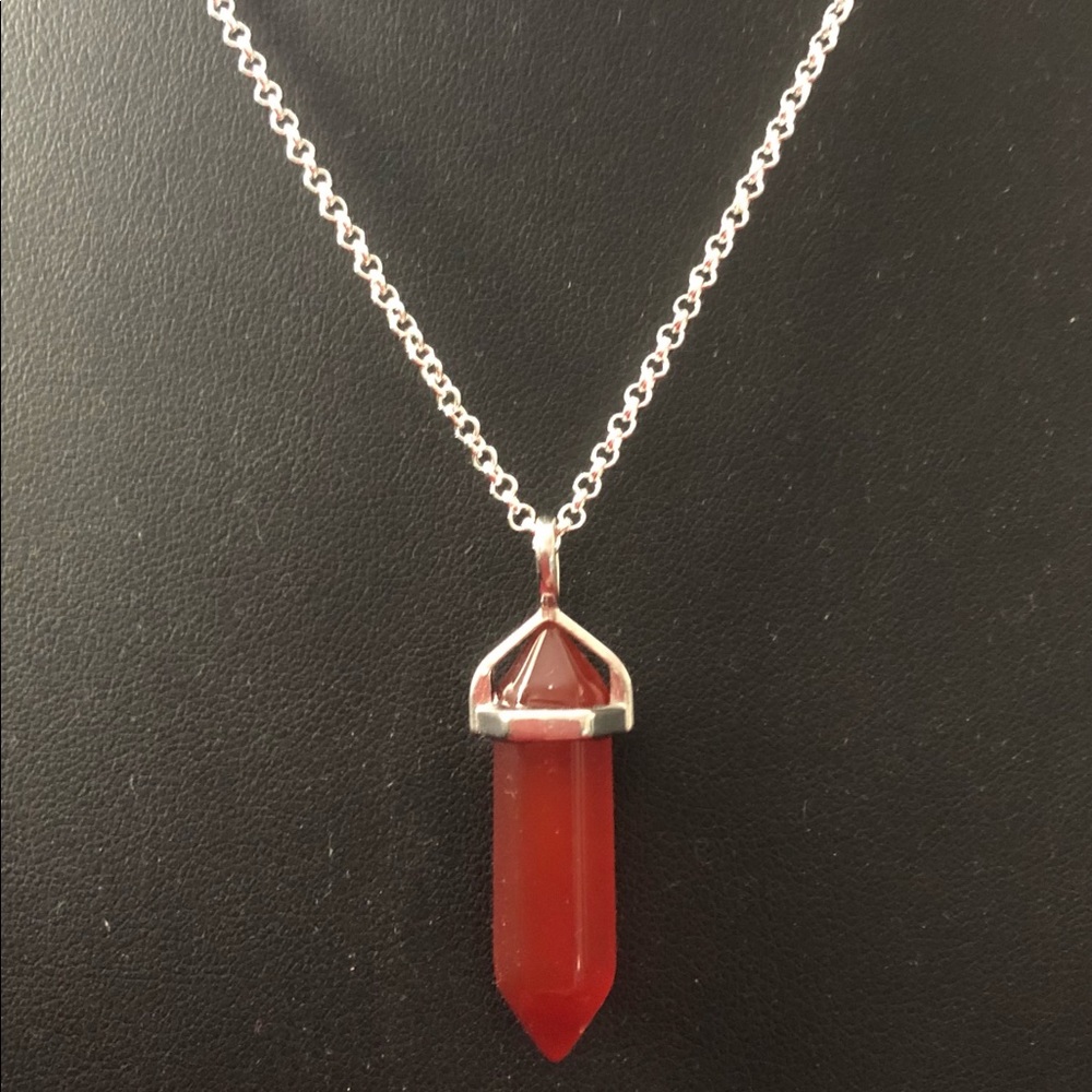 COPY - COPY - Genuine Carnelian Point Crystal Pendant w/Chain - Picture 5 of 6